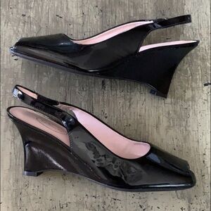 TALBOTS Black Patent Leather Slingback Wedges